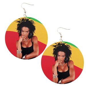 Lauryn Hill Rasta Statement Dangle Wood Earrings